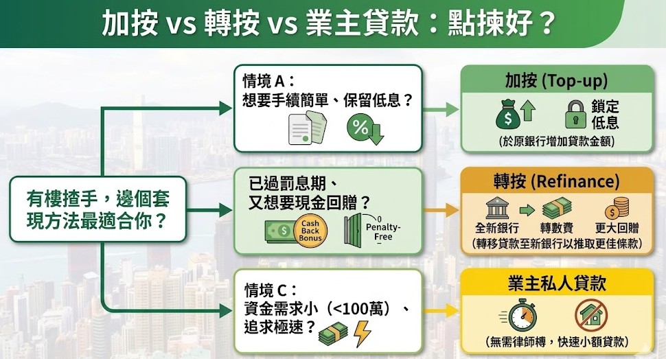 加按 vs 轉按 vs 業主貸款